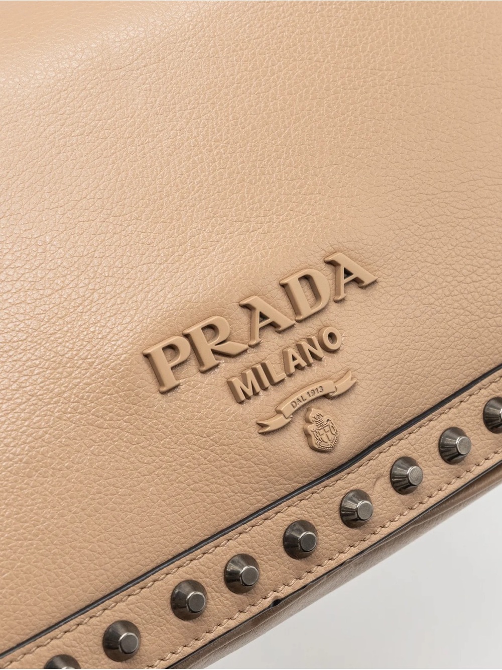 PRADA PATTINA GLACE STUDDED BAG CALFSKIN BEIGE /BLACK HARDWARE